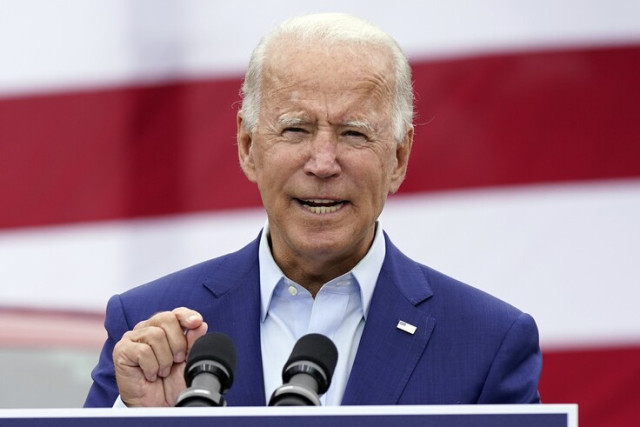 Democratic presidential candidate former Vice President Joe Biden speaks during a campaign event on manufacturing and buying American-made products at UAW Region 1 headquarters in Warren, Mich., Sept. 9, 2020